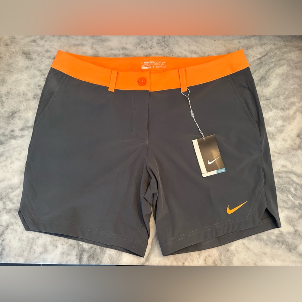 Nike Golf Women’s Charcoal and Neon Orange Shorts, NWT